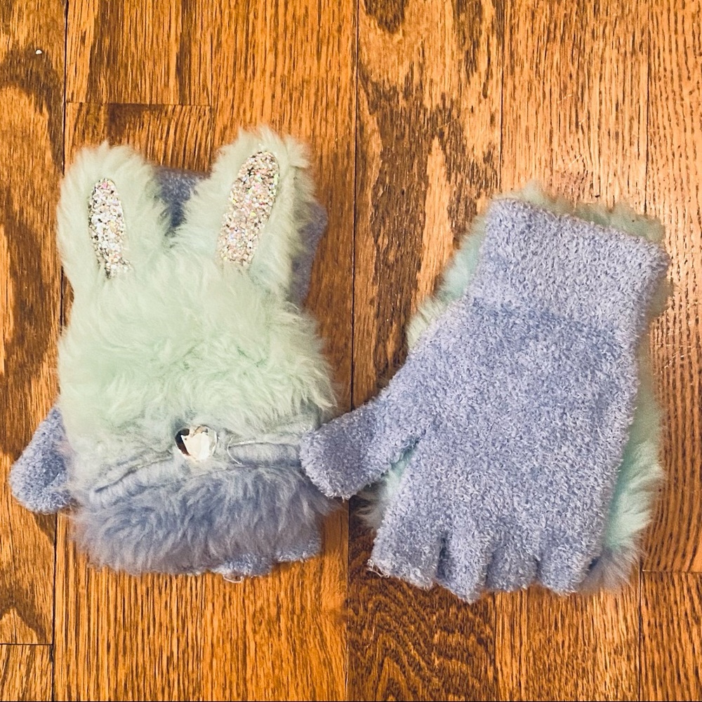 Justice - Furry Bunny Convertible Fingerless Gloves To Mittens.